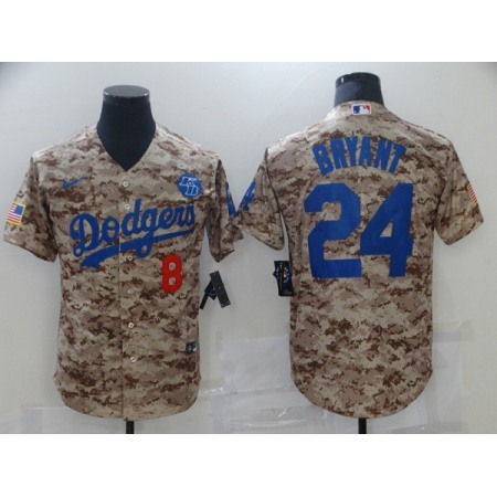 Men's Los Angeles Dodgers Front #8 Back #24 Kobe Bryant With KB Patch 2021 Camo Cool Base Stitched Baseball Jersey