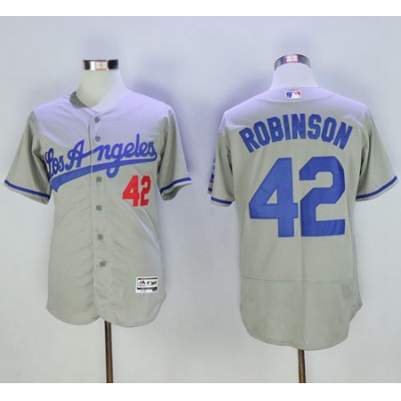 Dodgers #42 Jackie Robinson Grey Flexbase Authentic Collection Road Stitched MLB Jersey