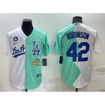 Men's Los Angeles Dodgers #42 Jackie Robinson 2022 All-Star White/Green Cool Base Stitched Baseball Jersey