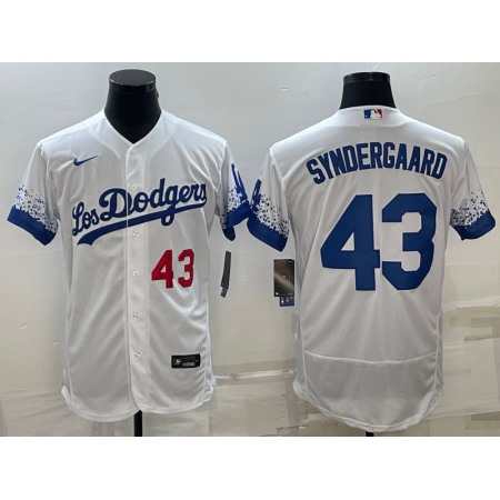 Men's Los Angeles Dodgers #43 Noah Syndergaard White City Connect Flex Base Stitched Baseball Jersey