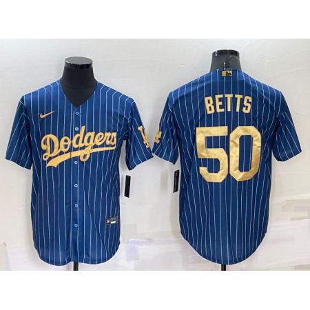 Men's Los Angeles Dodgers #50 Mookie Betts Navy Gold Cool Base Stitched Baseball Jersey