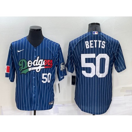 Men's Los Angeles Dodgers #50 Mookie Betts Navy Mexico World Series Cool Base Stitched Baseball Jersey