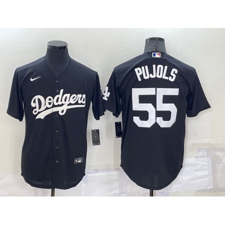 Men's Los Angeles Dodgers #55 Albert Pujols Black Cool Base Stitched Baseball Jersey