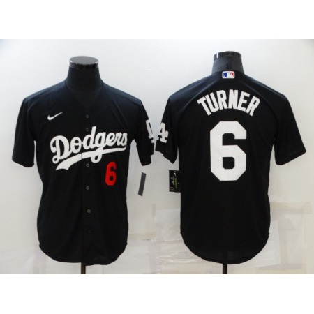 Men's Los Angeles Dodgers #6 Trea Turner Black Cool Base Stitched Baseball Jersey