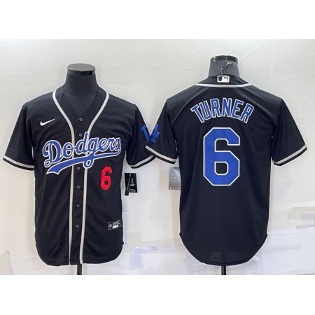 Men's Los Angeles Dodgers #6 Trea Turner Black Cool Base Stitched Baseball Jersey