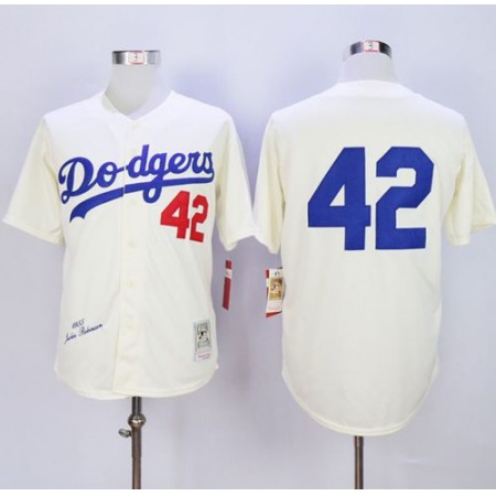 Mitchell and Ness Dodgers #42 Jackie Robinson Cream Throwback MLB Jersey