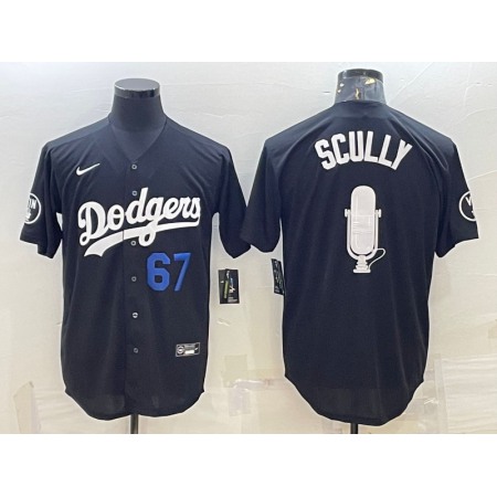 Men's Los Angeles Dodgers #67 Vin Scully Black Big Logo With Vin Scully Patch Stitched Jersey