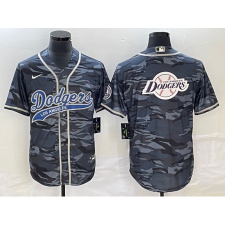 Men's Los Angeles Dodgers Gray Camo Team Big Logo Cool Base With Patch Stitched Baseball Jersey