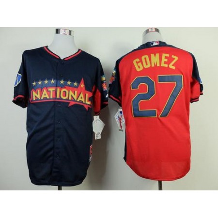 Brewers #27 Carlos Gomez Navy/Red National League 2014 All Star BP Stitched MLB Jersey