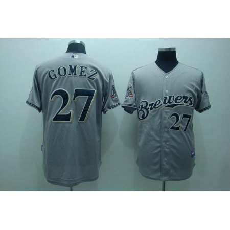 Brewers #27 carlos Gomez Stitched Grey Cool Base MLB Jersey