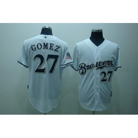Brewers #27 carlos Gomez Stitched White Cool Base MLB Jersey
