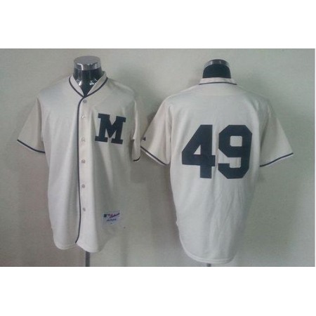 Brewers #49 Yovani Gallardo Cream 1913 Turn Back The Clock Stitched MLB Jersey