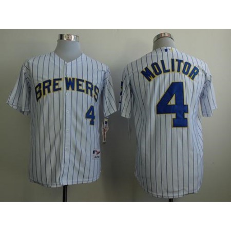 Brewers #4 Paul Molitor White (Blue Strip) Stitched MLB Jersey