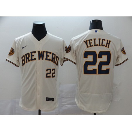 Men's Milwaukee Brewers #22 Christian Yelich 2020 White Flex Base Stitched MLB Jersey