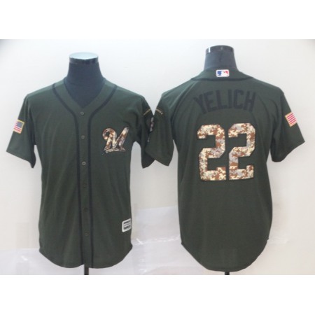 Men's Milwaukee Brewers #22 Christian Yelich Green Salute To Service Cool Base Stitched MLB Jersey