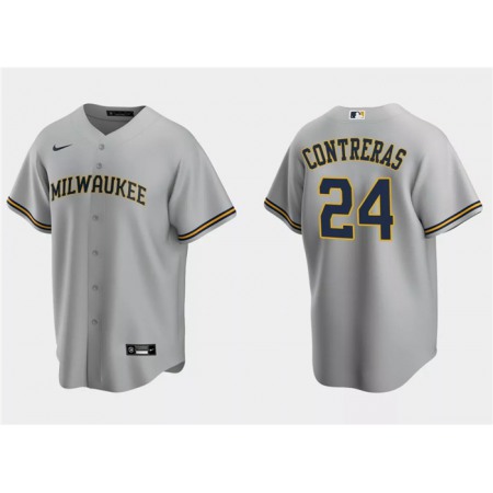 Men's Milwaukee Brewers #24 William Contreras Grey Cool Base Stitched Jersey