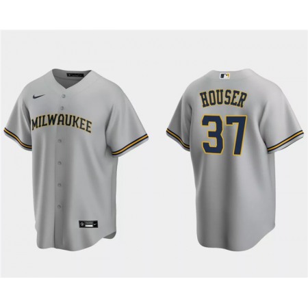 Men's Milwaukee Brewers #37 Adrian Houser Grey Cool Base Stitched Jersey