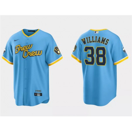 Men's Milwaukee Brewers #38 Devin Williams Powder Blue 2022 City Connect Cool Base Stitched Jersey