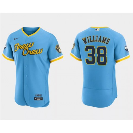 Men's Milwaukee Brewers #38 Devin Williams Powder Blue 2022 City Connect Flex Base Stitched MLB Jersey