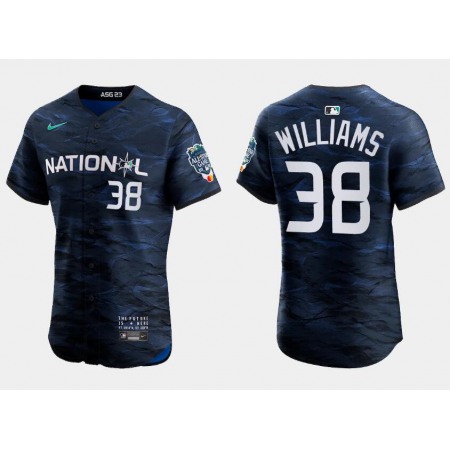 Men's Milwaukee Brewers #38 Devin Williams Royal 2023 All-star Flex Base Stitched Baseball Jersey