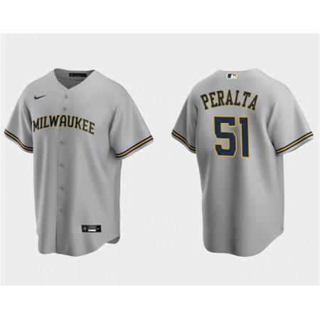 Men's Milwaukee Brewers #51 Freddy Penalta Grey Cool Base Stitched Jersey