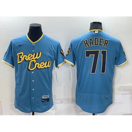 Men's Milwaukee Brewers #71 Josh Hader 2022 Powder Blue City Connect Flex Base Stitched Jersey