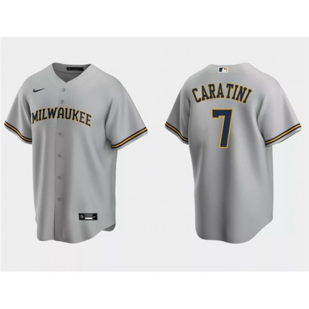 Men's Milwaukee Brewers #7 Victor Caratini Grey Cool Base Stitched Jersey