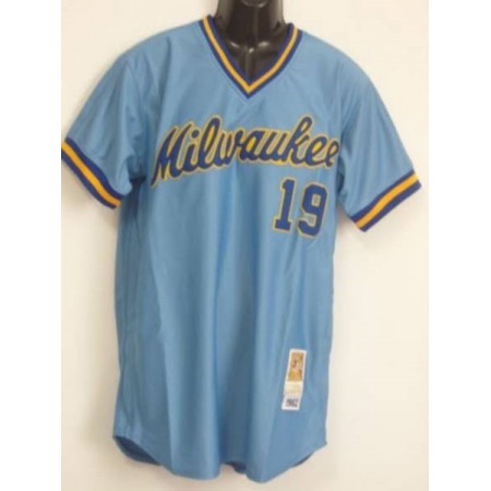 Mitchell and Ness Brewers #19 Robin Yount Stitched Blue Throwback MLB Jersey