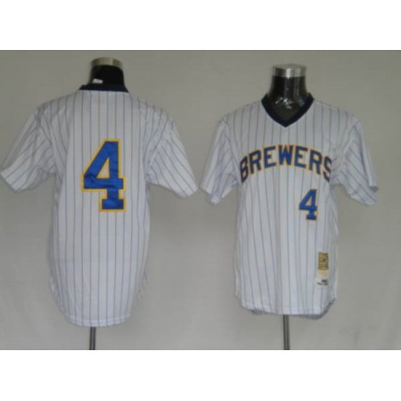 Mitchell and Ness Brewers #4 Paul Molitor Stitched White Throwback MLB Jersey