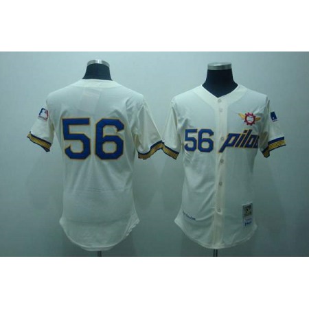 Mitchell and Ness Pilots #56 Jim Bouton Stitched Cream Throwback MLB Jersey