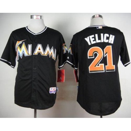 marlins #21 Christian Yelich Black Cool Base Stitched MLB Jersey