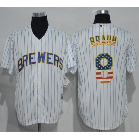 Brewers #8 Ryan Braun White(Blue Strip) USA Flag Fashion Stitched MLB Jersey