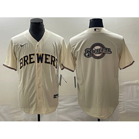 Men's Milwaukee Brewers Cream Team Big Logo Cool Base Stitched Jersey