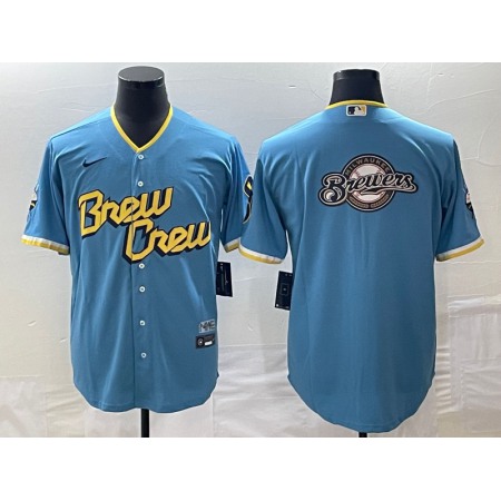 Men's Milwaukee Brewers Powder Blue Team Big Logo City Connect Cool Base Stitched Jersey