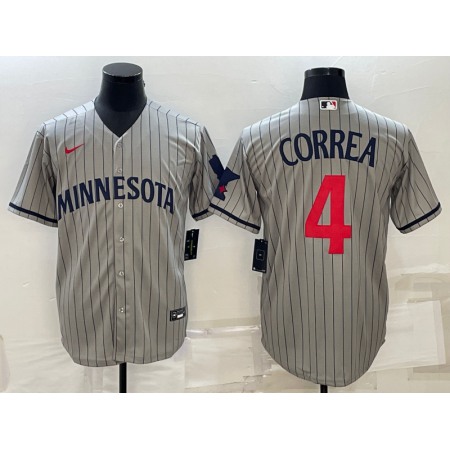 Men's Minnesota Twins #4 Carlos Correa 2023 Grey Home Team Cool Base Stitched Jersey