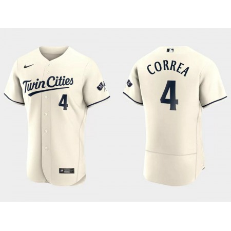 Men's Minnesota Twins #4 Carlos Correa Cream Flex Base Stitched Baseball Jersey