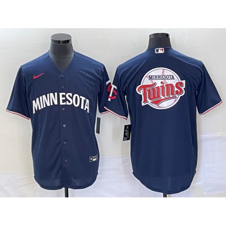 Men's Minnesota Twins With Team Logo in Back Navy Cool Base Stitched Jersey