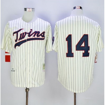 Mitchell And Ness 1969 Twins #14 Kent Hrbek Cream Strip Throwback Stitched MLB Jersey