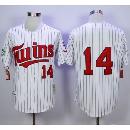Mitchell And Ness 1991 Twins #14 Kent Hrbek White(Blue Strip) Throwback Stitched MLB Jersey