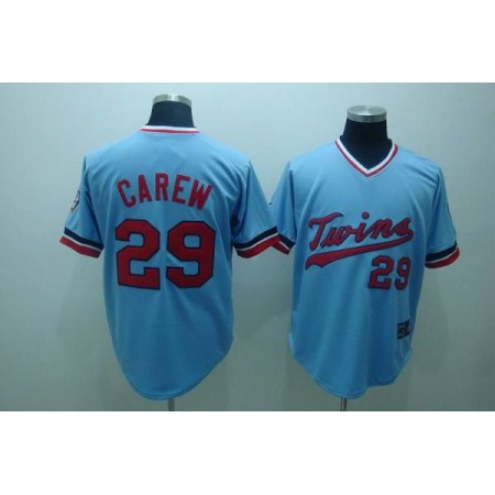Mitchelland Ness Twins #29 Rod Carew Stitched Light Blue Throwback MLB Jersey