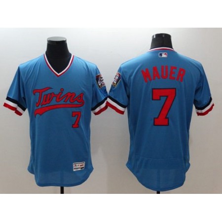 Twins #7 Joe Mauer Light Blue Flexbase Authentic Collection Cooperstown Stitched MLB Jersey