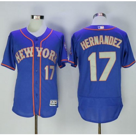 Mets #17 Keith Hernandez Blue(Grey NO.) Flexbase Authentic Collection Stitched MLB Jersey