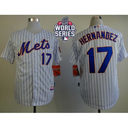 Mets #17 Keith Hernandez White(Blue Strip) Home Cool Base W/2015 World Series Patch Stitched MLB Jersey