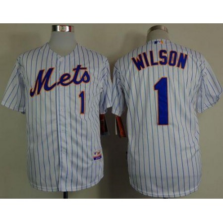 Mets #1 Mookie Wilson White(Blue Strip) Home Cool Base Stitched MLB Jersey