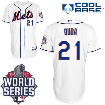 Mets #21 Lucas Duda White Cool Base W/2015 World Series Patch Stitched MLB Jersey