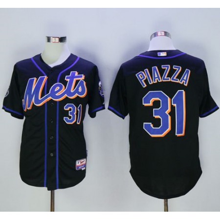 Mets #31 Mike Piazza Black 2016 Hall Of Fame Patch Stitched MLB Jersey