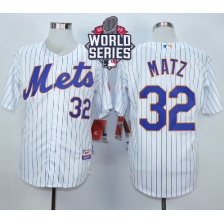 Mets #32 Steven Matz White(Blue Strip) Home Cool Base W/2015 World Series Patch Stitched MLB Jersey