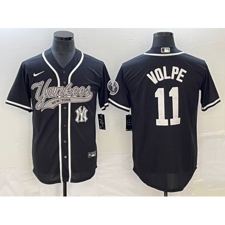 Men's New York Yankees #11 Anthony Volpe Black With Patch Cool Base Stitched Baseball Jersey