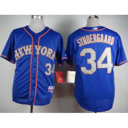 Mets #34 Noah Syndergaard Blue(Grey NO.) Alternate Road Cool Base Stitched MLB Jersey