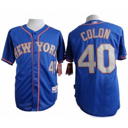 Mets #40 Bartolo Colon Blue(Grey NO.) Alternate Road Cool Base Stitched MLB Jersey